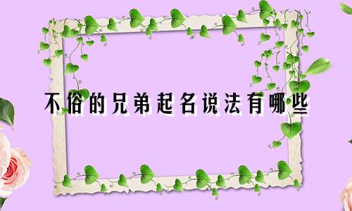 不俗的兄弟起名说法有哪些