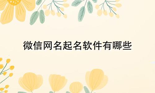微信网名起名软件有哪些