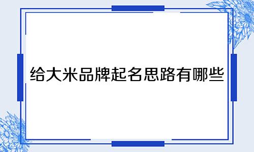 给大米品牌起名思路有哪些