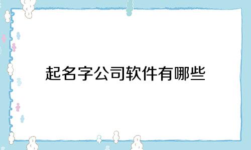 起名字公司软件有哪些