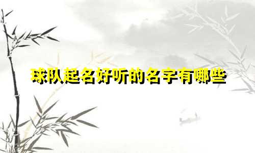 球队起名好听的名字有哪些