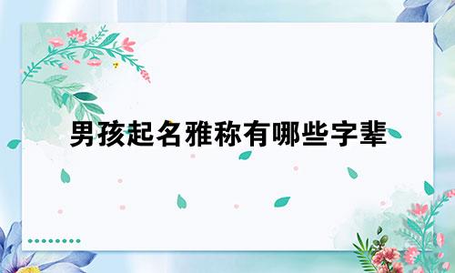 男孩起名雅称有哪些字辈