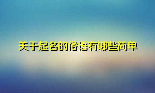 关于起名的俗语有哪些简单