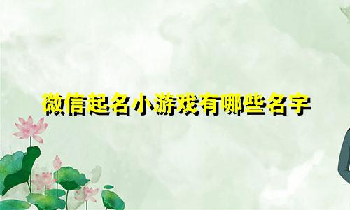 微信起名小游戏有哪些名字