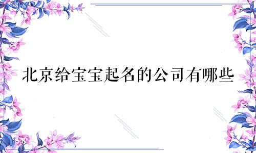 北京给宝宝起名的公司有哪些