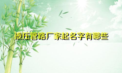 液压管路厂家起名字有哪些