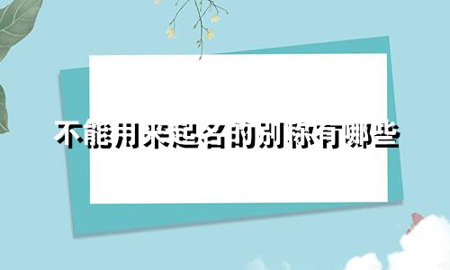 不能用来起名的别称有哪些