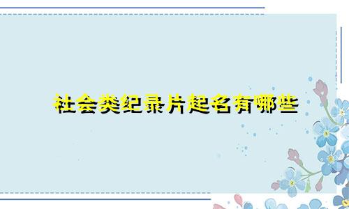 社会类纪录片起名有哪些