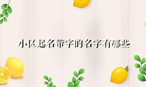 小区起名带字的名字有哪些