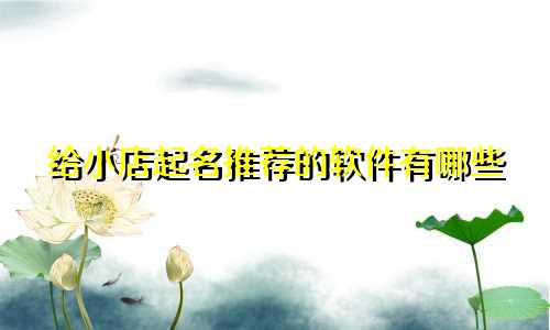 给小店起名推荐的软件有哪些