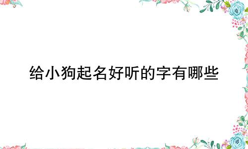 给小狗起名好听的字有哪些