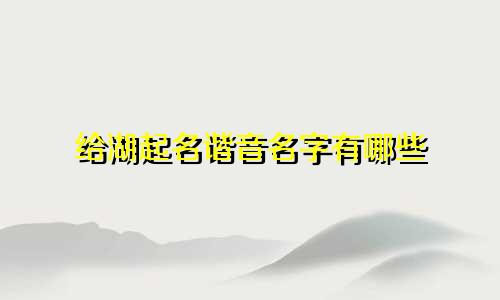 给湖起名谐音名字有哪些
