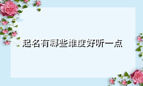 起名有哪些维度好听一点