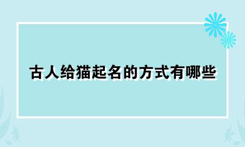 古人给猫起名的方式有哪些