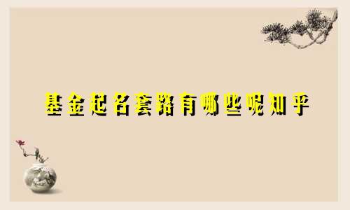 基金起名套路有哪些呢知乎