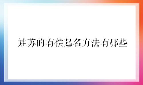 姓苏的有偿起名方法有哪些