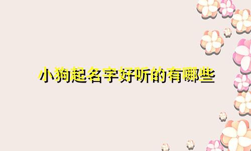 小狗起名字好听的有哪些