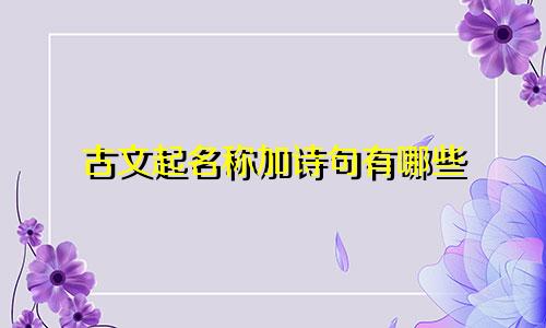 古文起名称加诗句有哪些