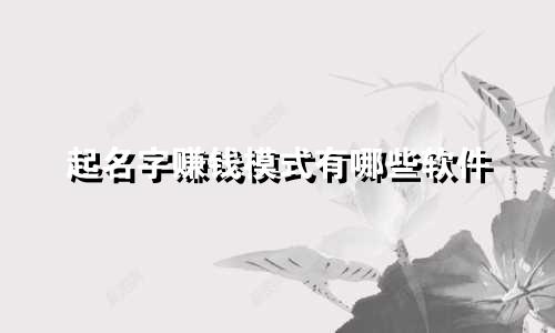 起名字赚钱模式有哪些软件