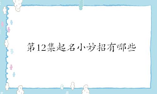 第12集起名小妙招有哪些