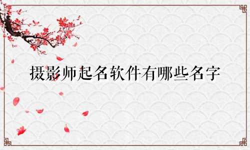 摄影师起名软件有哪些名字
