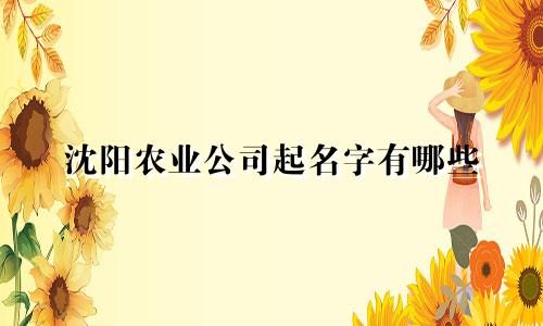 沈阳农业公司起名字有哪些